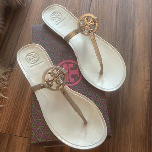 Tori Burch Mini Miller Flat Thong Sandals Silver